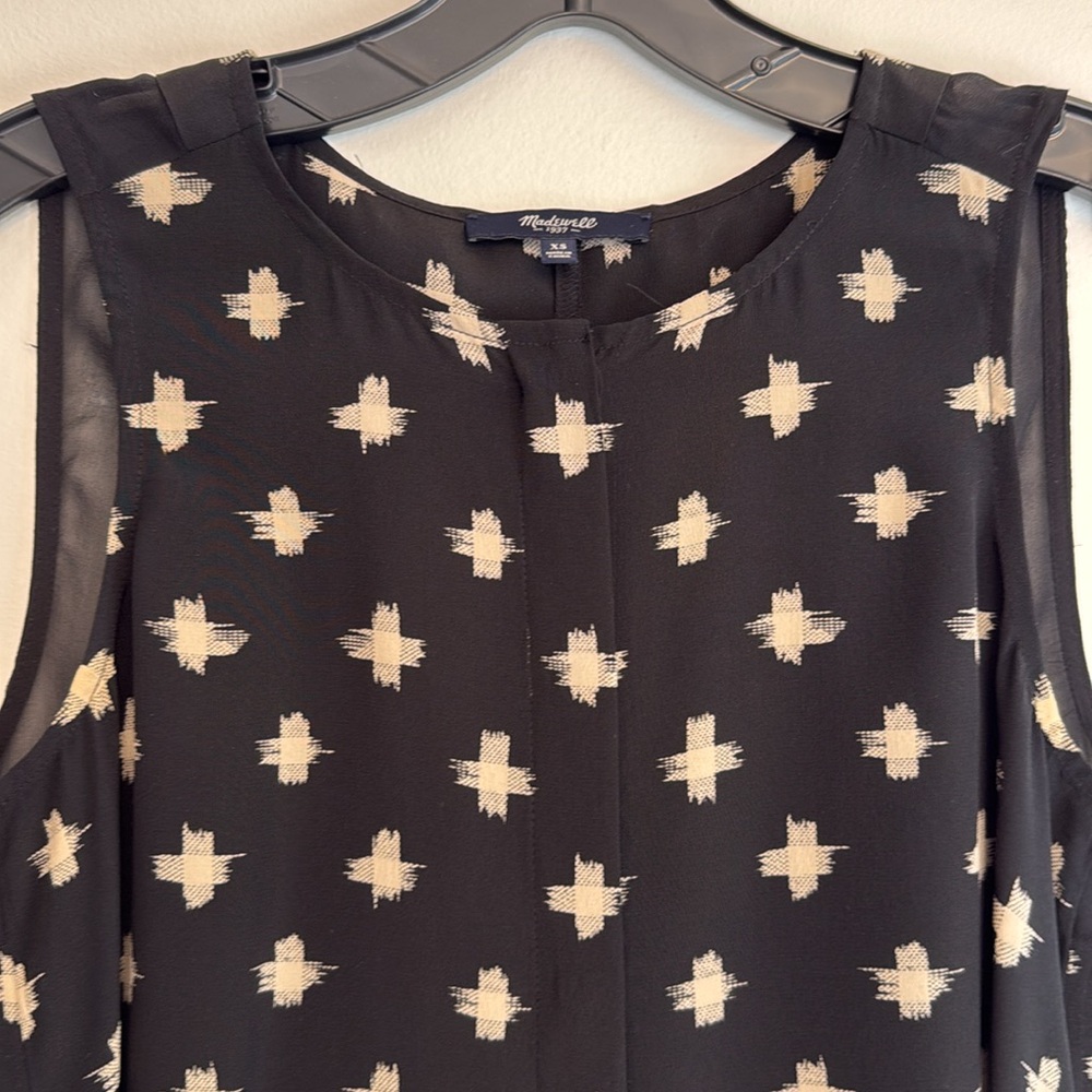 Madewell 100% silk black cream cross tank top blouse size XS EUC - Picture 2 of 6